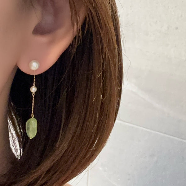 k10/k18 peridot  pearl station charm ピアス イヤリング