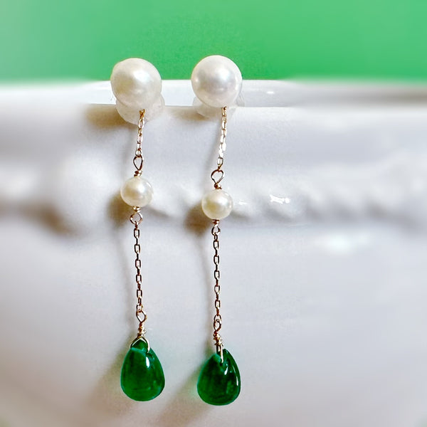 k10/k18 green onyx  pearl station charm ピアス イヤリング