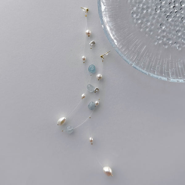 "blue star ブルースター" アクアマリン パール クリア ロング ピアス イヤリング wedding