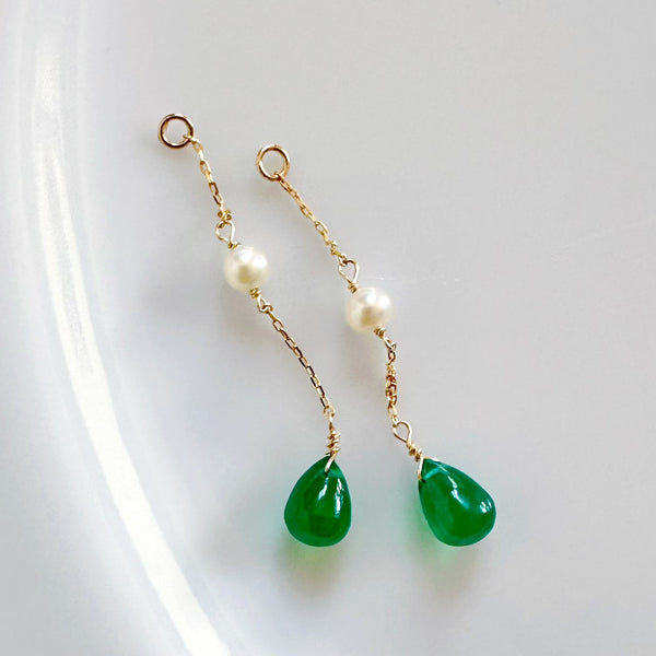 k10/k18 green onyx  pearl station charm ピアス イヤリング