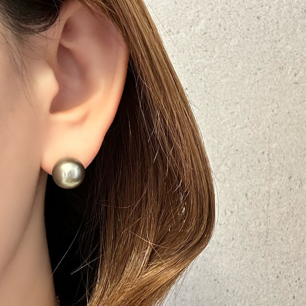 Tahiti   pearl brown color  nudeピアス 一点もの - hikari pearl.