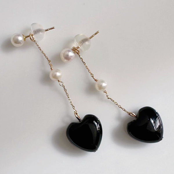 k10/k18 onyx coeur station  pearl charm ピアス イヤリング