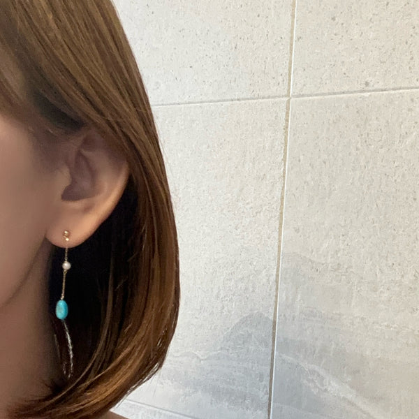 k10/k18  sleeping beauty turquoise  pearl station ピアス イヤリング