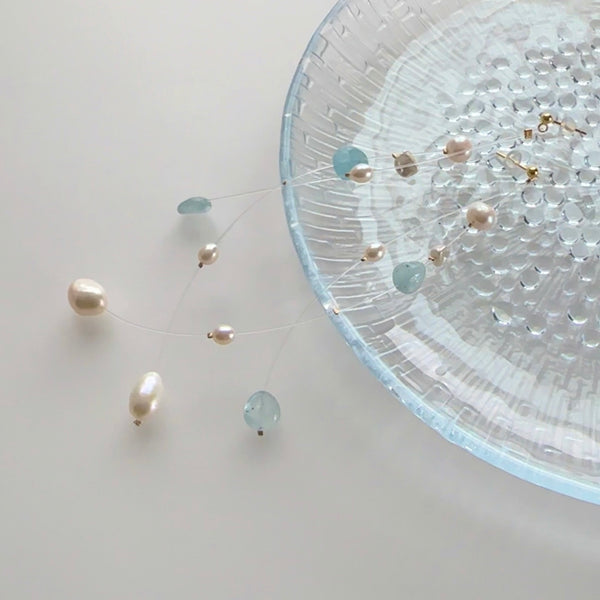 "blue star ブルースター" アクアマリン パール クリア ロング ピアス イヤリング wedding