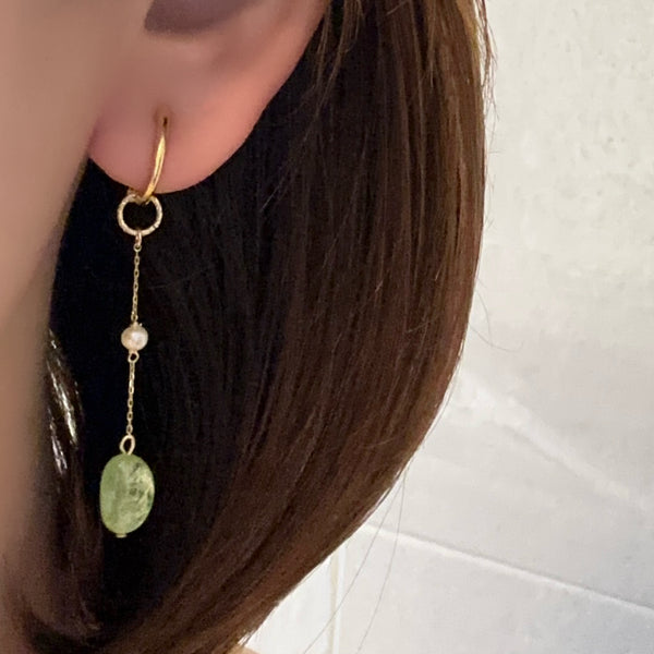 k10/k18 peridot  pearl station charm ピアス イヤリング