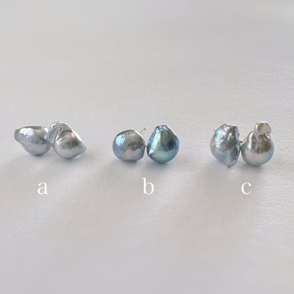 "Veil of Blue ヴェイルオブブルー" ナチュラルブルーアコヤ 一粒 ピアス k10 一点もの