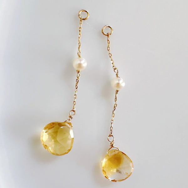 一点もの k10/k18 citrine  pearl station charm ピアス イヤリング
