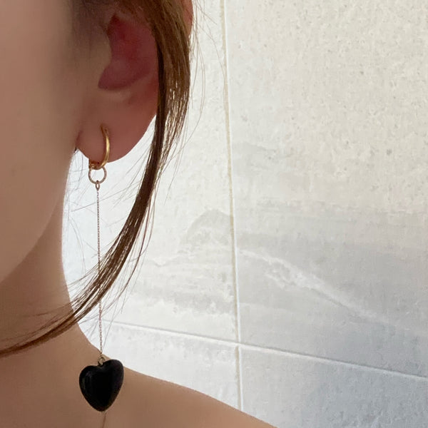 k10/k18 onyx coeur long chain  charm ピアス イヤリング 大