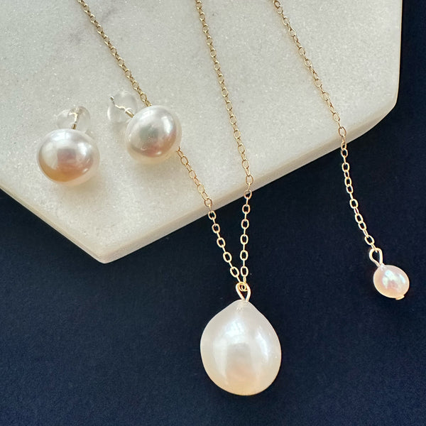 tear drop long necklace and earrings set