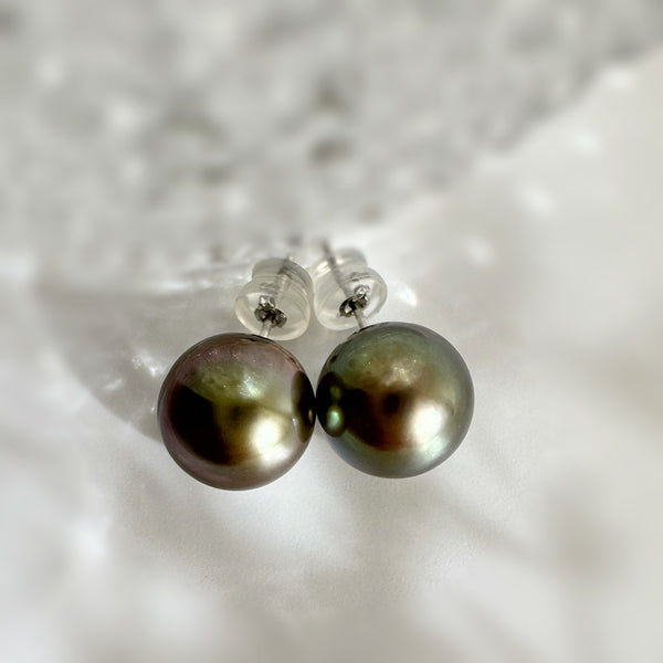Tahiti   pearl brown color  nudeピアス 一点もの - hikari pearl.