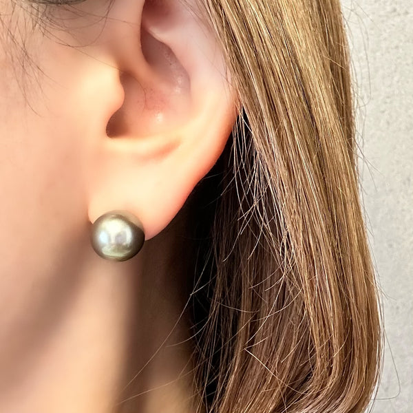 Tahiti   pearl brown color  nudeピアス 一点もの - hikari pearl.
