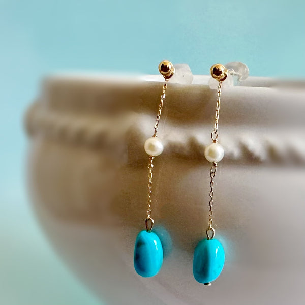 k10/k18  sleeping beauty turquoise  pearl station ピアス イヤリング