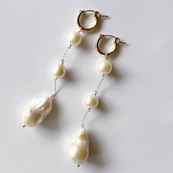 k10 chain teardrop×oyster baroque  pearl wadding ピアス イヤリング
