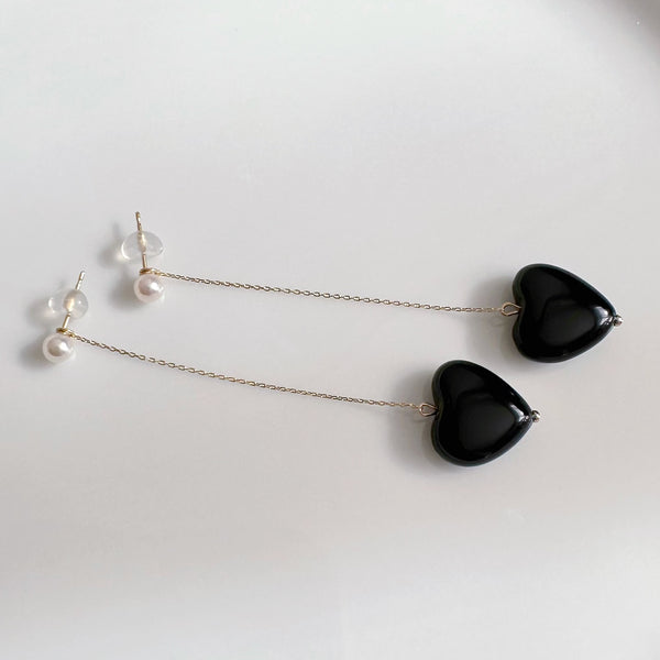 k10/k18 onyx coeur long chain  charm ピアス イヤリング 大