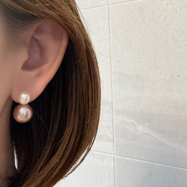 一点もの k18 Akoya pink  pearl double  pearl ピアス