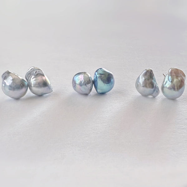 "Veil of Blue ヴェイルオブブルー" ナチュラルブルーアコヤ 一粒 ピアス k10 一点もの