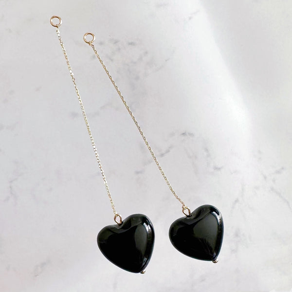 k10/k18 onyx coeur long chain  charm ピアス イヤリング 大