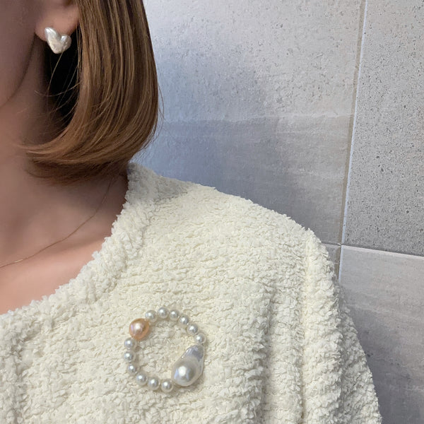 baroque  pearl circle pin brooch pink