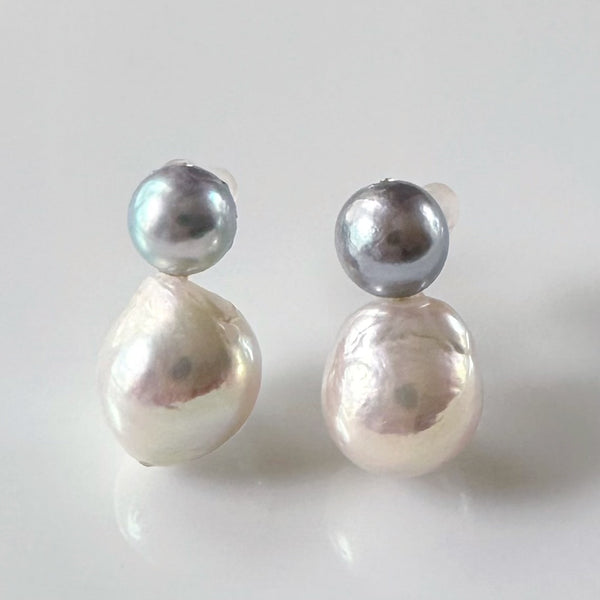 natural blue akoya twin pearl earrings