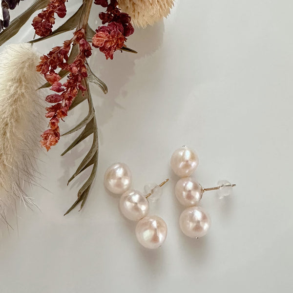 3 line baroque  pearl fresh water  ピアス イヤリング - hikari pearl.