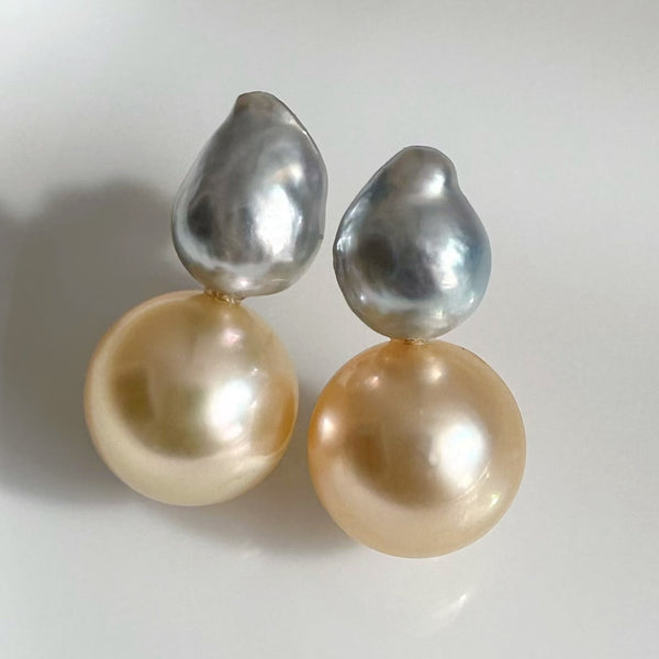 一点もの k10 Akoya South Sea pearl double pearl ピアス