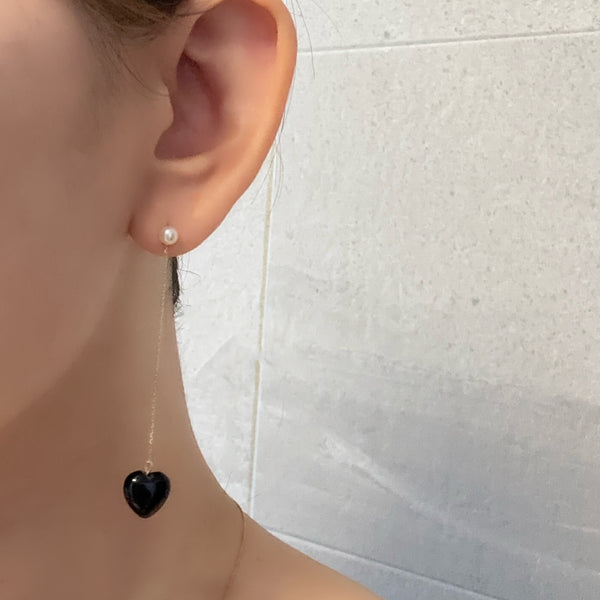k10/k18 onyx coeur long chain charm ピアス イヤリング