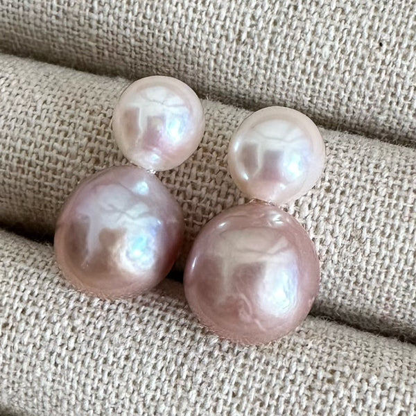 一点もの k18 Akoya pink  pearl ピアス