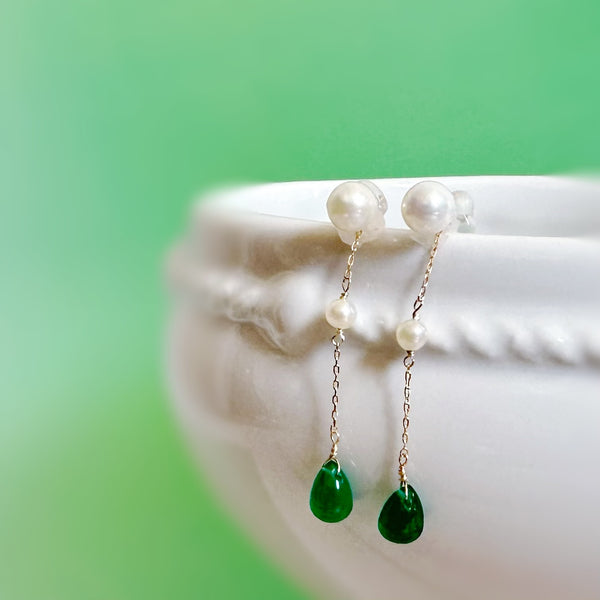 k10/k18 green onyx  pearl station charm ピアス イヤリング