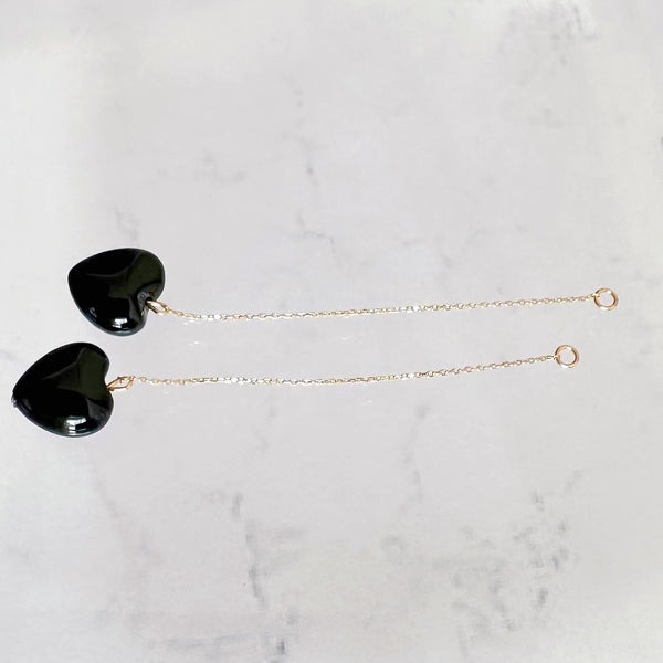 k10/k18 onyx coeur long chain charm ピアス イヤリング
