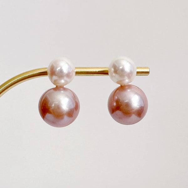 一点もの k18 Akoya pink  pearl double  pearl ピアス