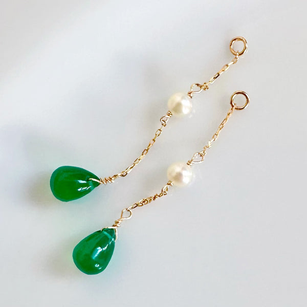 k10/k18 green onyx  pearl station charm ピアス イヤリング