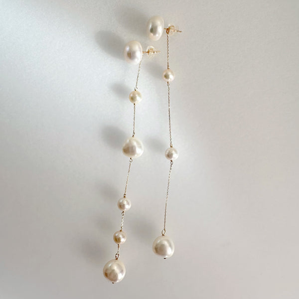 No.4 asymmetry  station pearl long weddingピアス  イヤリング - hikari pearl.
