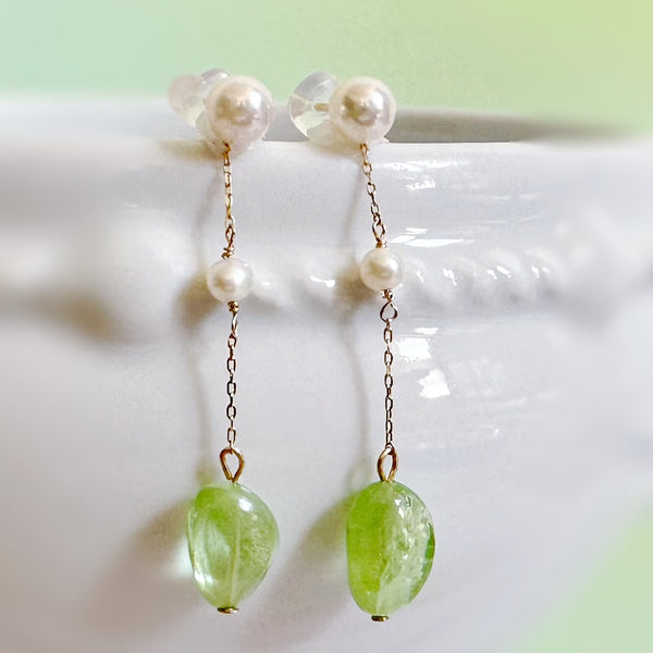 k10/k18 peridot  pearl station charm ピアス イヤリング