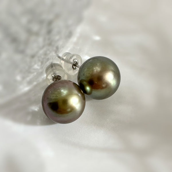 Tahiti   pearl brown color  nudeピアス 一点もの - hikari pearl.