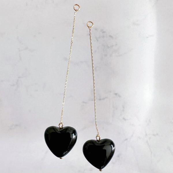 k10/k18 onyx coeur long chain  charm ピアス イヤリング 大