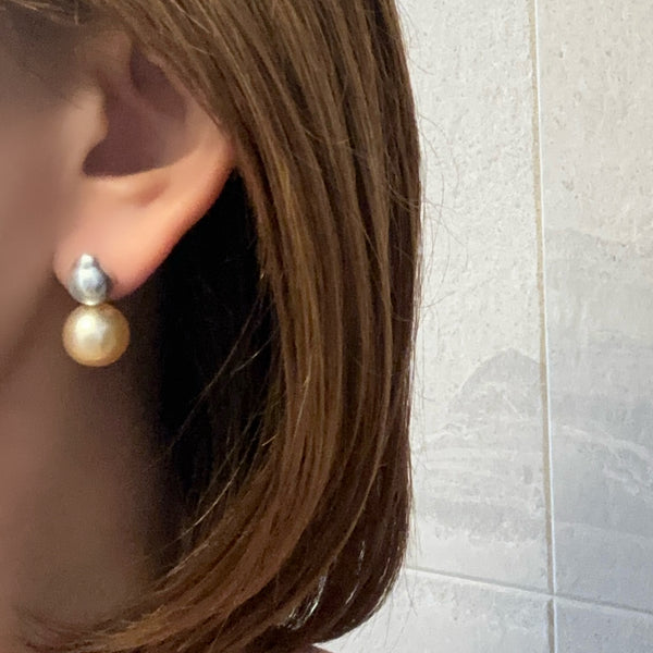 一点もの k10 Akoya South Sea pearl double pearl ピアス