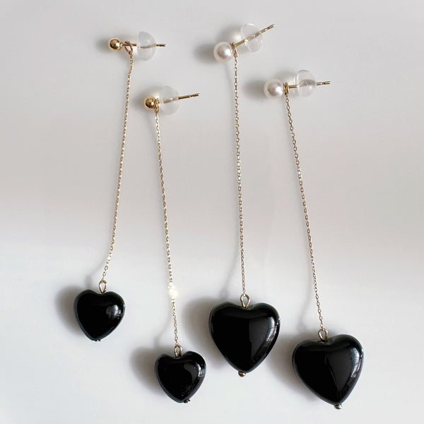 k10/k18 onyx coeur long chain  charm ピアス イヤリング 大