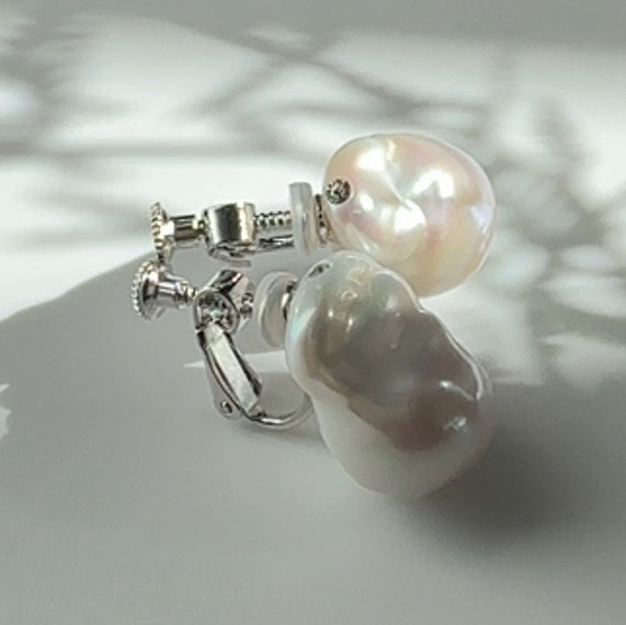oyster baroque  crystal nudeピアス イヤリング - hikari pearl.