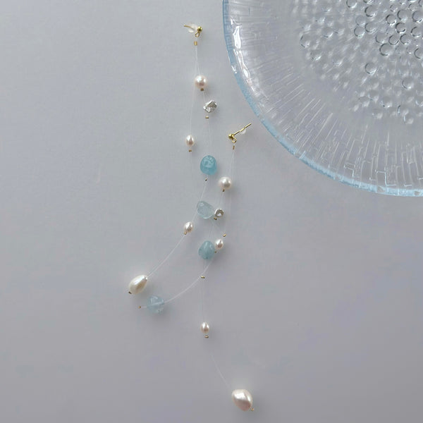 "blue star ブルースター" アクアマリン パール クリア ロング ピアス イヤリング wedding