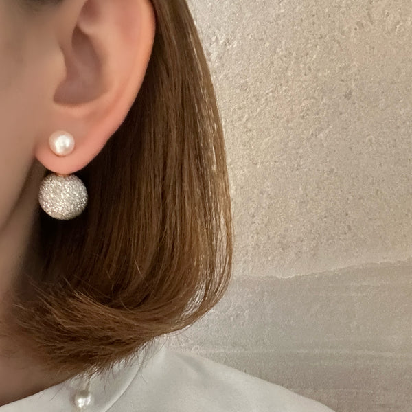 silver ball pearl catch ピアス gold silver
