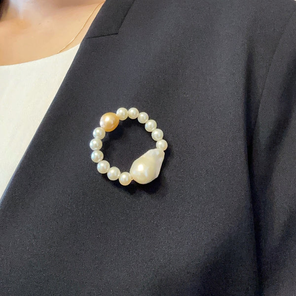 baroque  pearl circle pin brooch pink