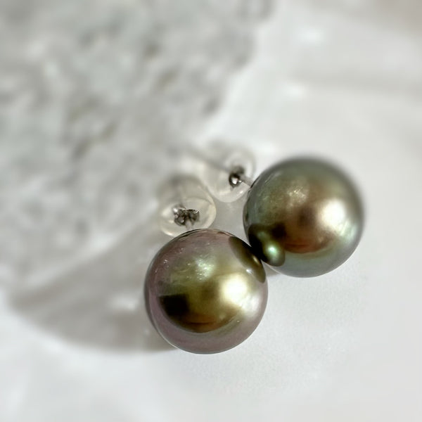 Tahiti   pearl brown color  nudeピアス 一点もの - hikari pearl.