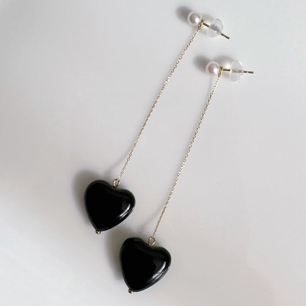 k10/k18 onyx coeur long chain  charm ピアス イヤリング 大