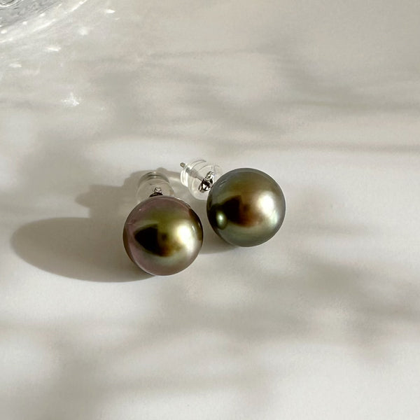 Tahiti   pearl brown color  nudeピアス 一点もの - hikari pearl.
