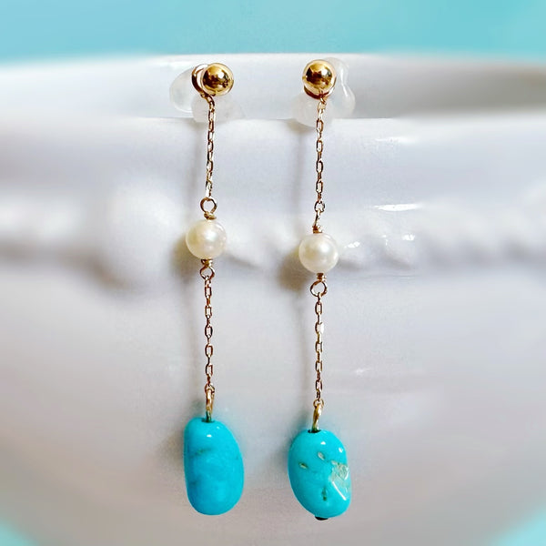 k10/k18  sleeping beauty turquoise  pearl station ピアス イヤリング