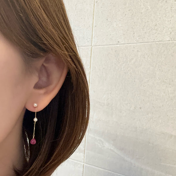 一点もの k10/k18 ruby  pearl station charm ピアス イヤリング