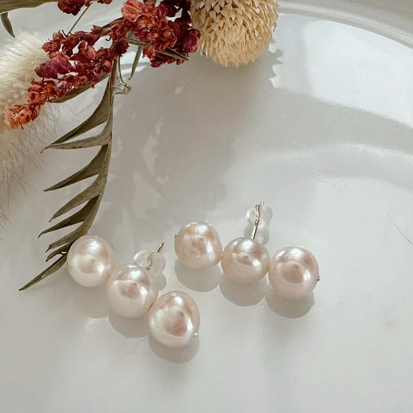 3 line baroque  pearl fresh water  ピアス イヤリング - hikari pearl.
