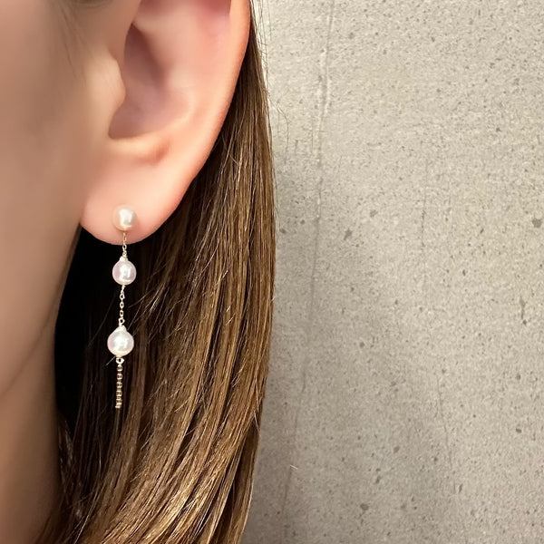 k10/k18 Akoya  pearl station charm ピアス イヤリング