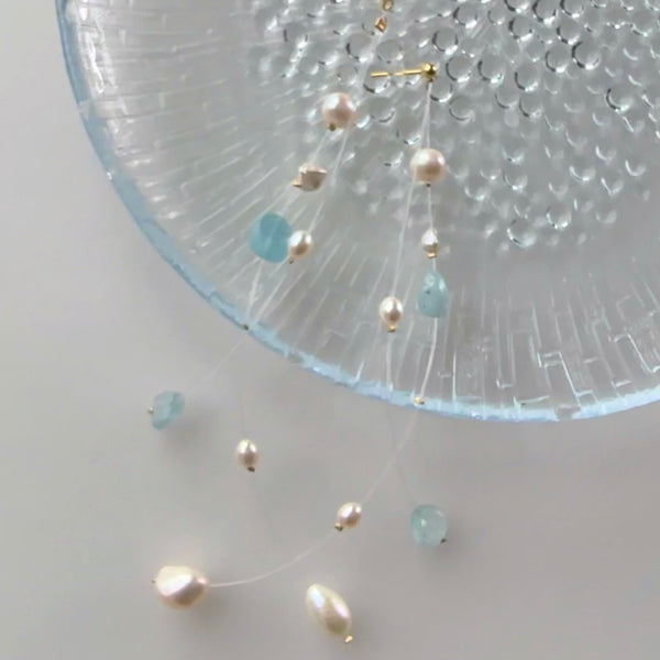 "blue star ブルースター" アクアマリン パール クリア ロング ピアス イヤリング wedding