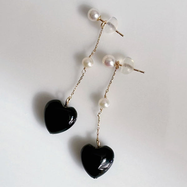 k10/k18 onyx coeur station  pearl charm ピアス イヤリング